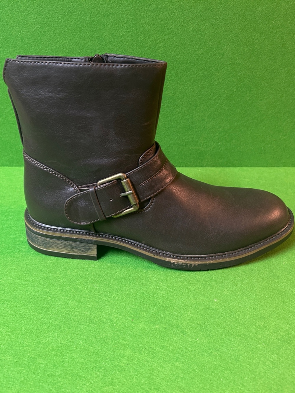 7.5 US Men's Dark Brown Leather Mid-Calf Buckle Boots 40.5 EU Biker Comfort Ride